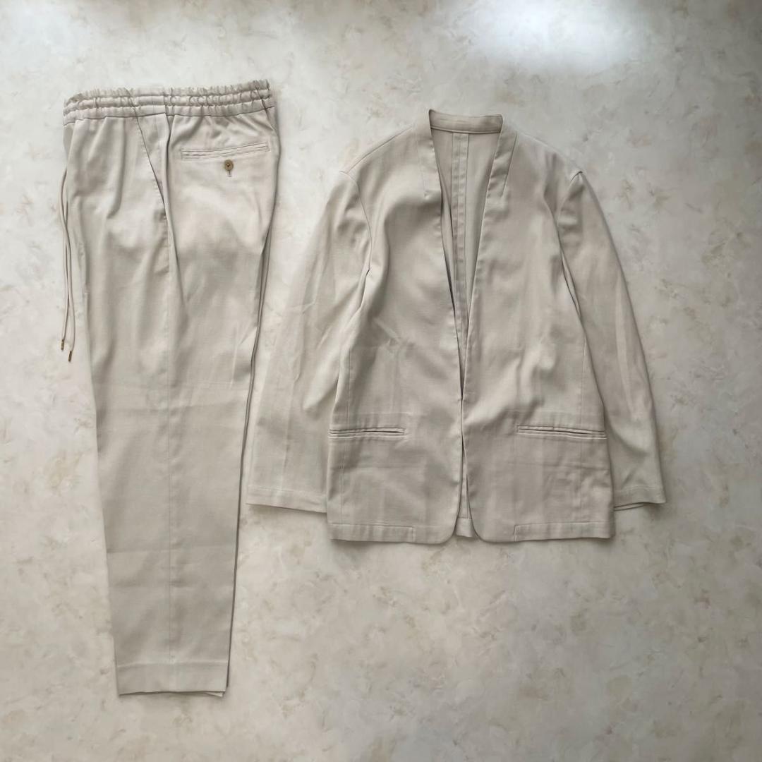 BY　洗える オックスフォードカラーレスジャケット　パンツ　セット　スーツ　M AddRouge（アッドルージュ） 喪服 礼服 レディース パンツスーツ