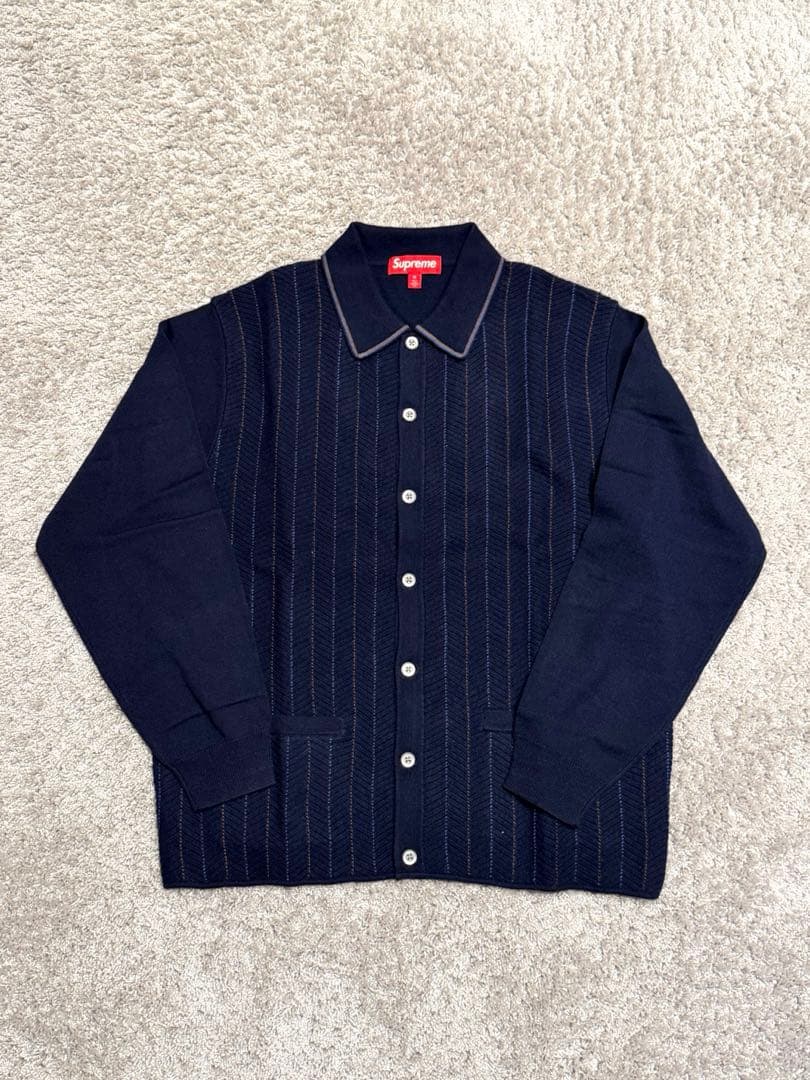 Supreme Herringbone Cardigan Navy Mサイズ - メルカリ