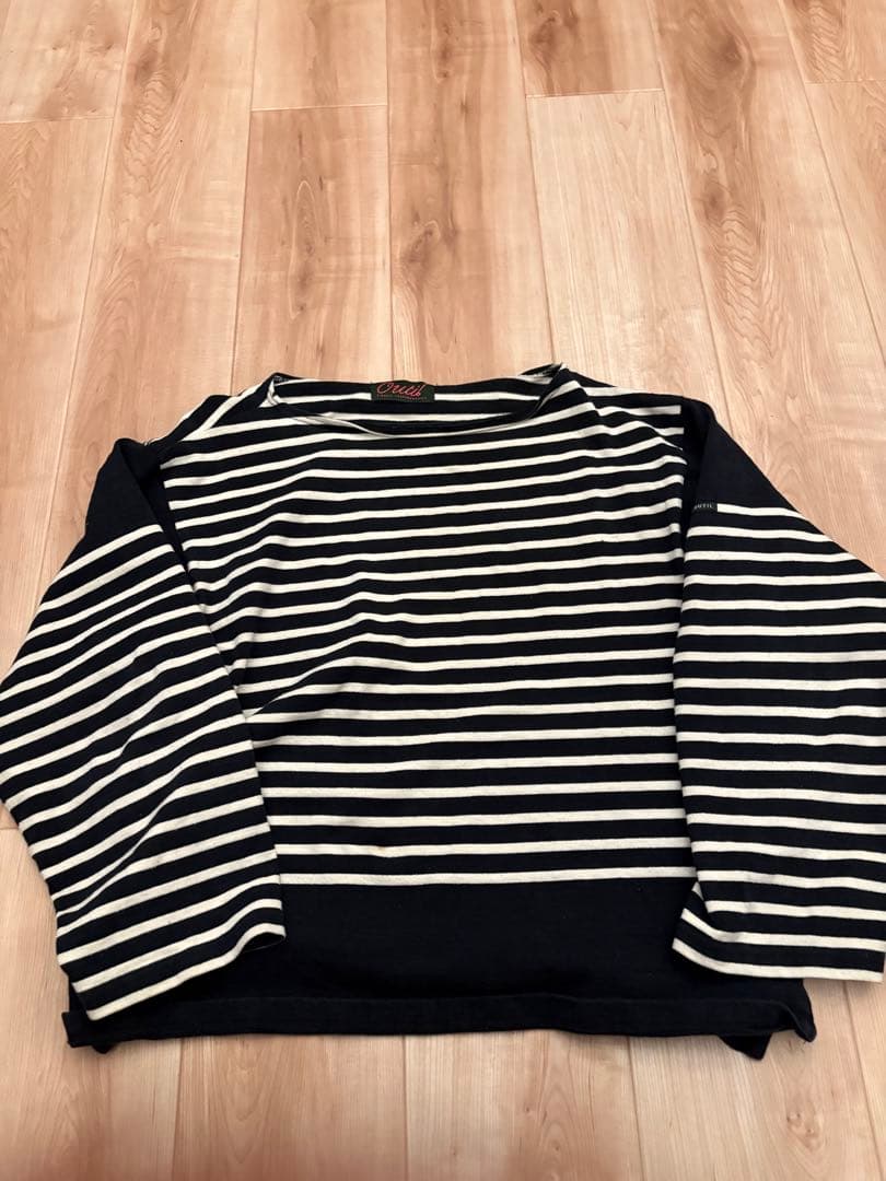 outil ストライプ柄 七分袖カットソー サイズ2 セール】 ストライプ柄七分袖シャツ（チャコールグレー/ブラウン