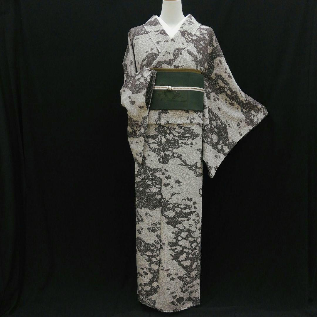 小紋(袷) (たたき染め 流氷紋様 個性的 モノトーン 作家 上質ちりめん)