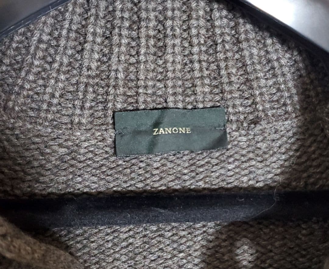 ザノーネ 襟付きカーディガン ウール ヤク チャコールブラウン 48