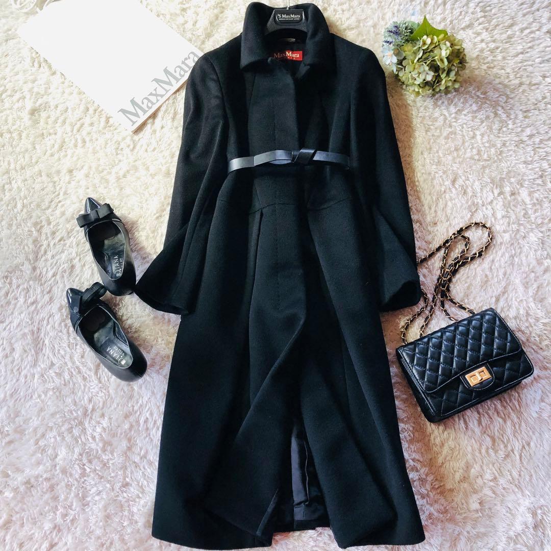 希少42✨極美品 マックスマーラ ベルテッドコート 高級ウール 女優襟