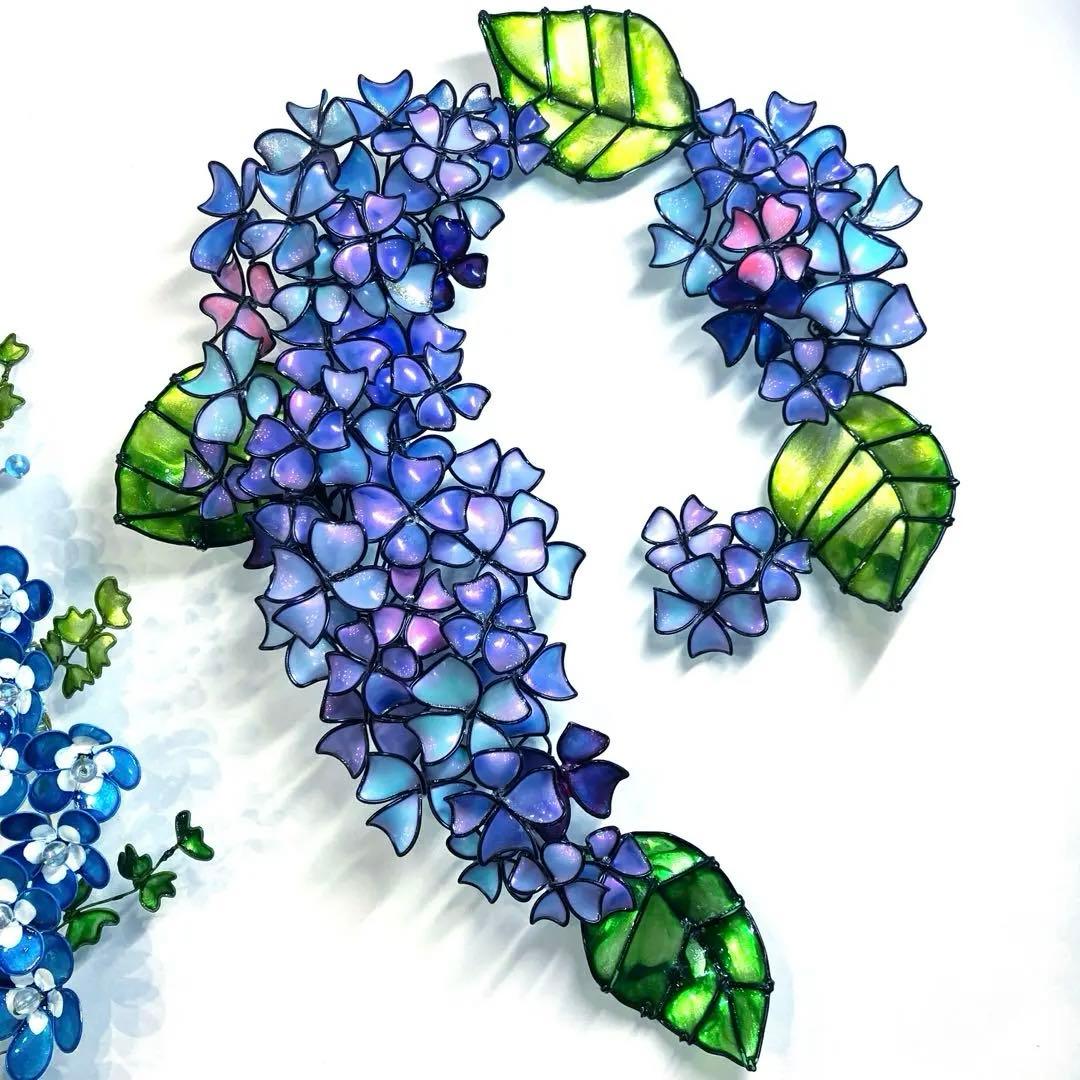 ネモフィラリース 紫陽花リース ワイヤークラフト ディップアート 壁飾り