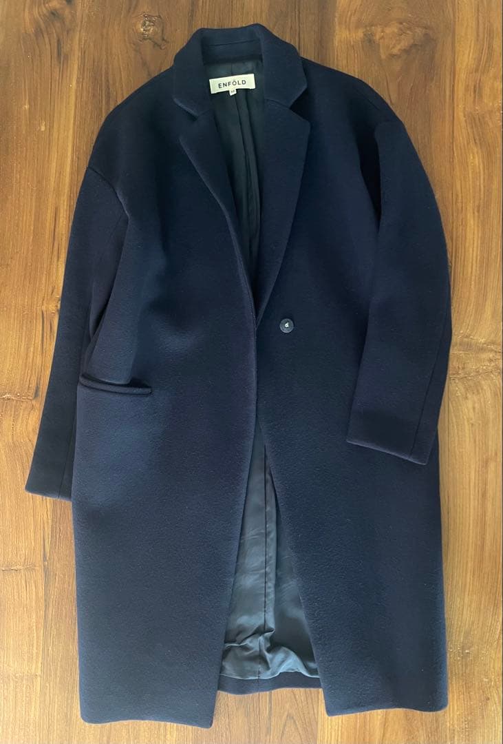 ENFOLD エンフォルド コクーン カシミア混 ネイビー タグ保管 ENFÖLD＞ SOUTIEN-COLLAR BOX-JACKT ☑︎300IA230-2051 col. black