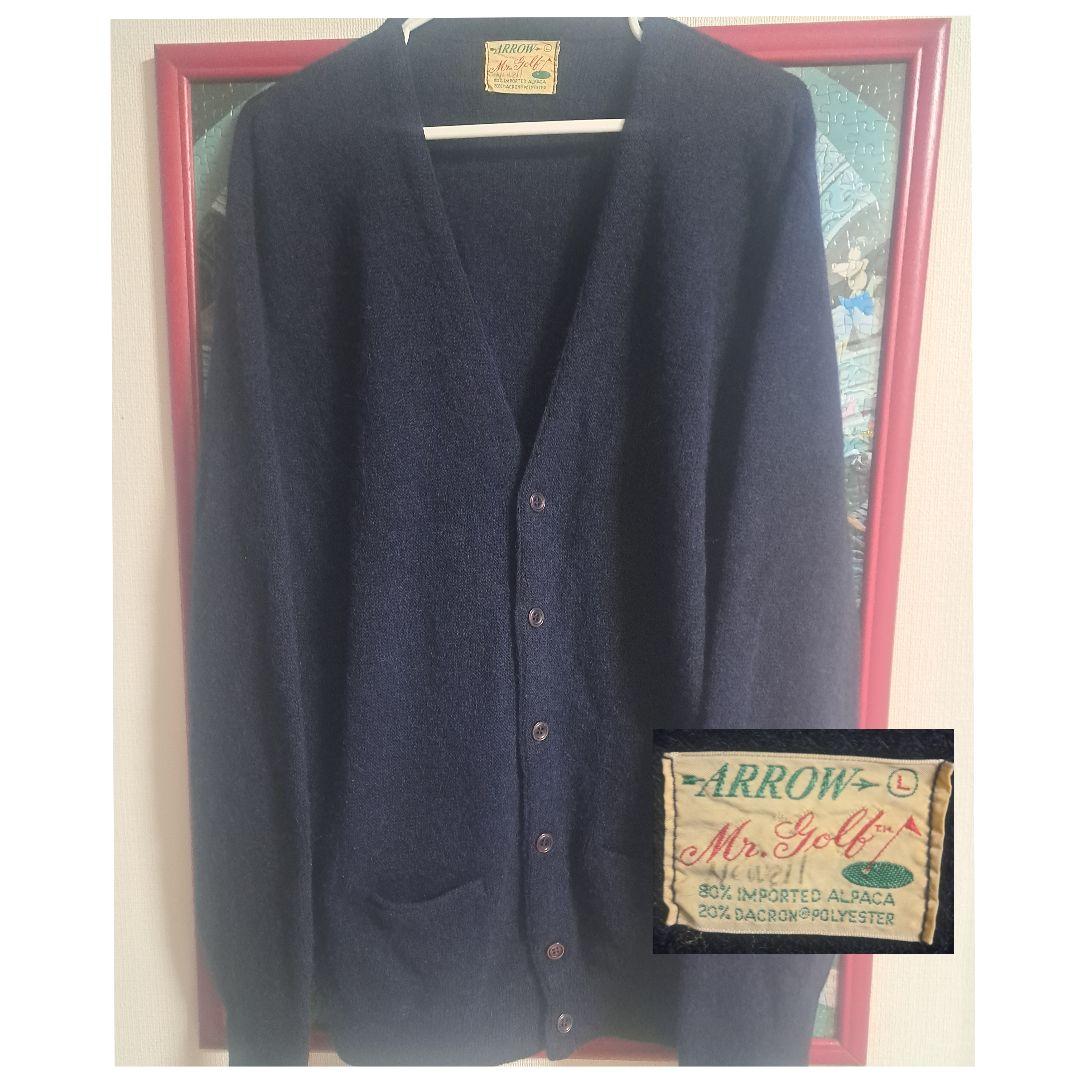 モ*ー様 60s　ARROW　アルパカニット　ヴィンテージカーディガン　ネイビー 60s ARROW アルパカ カーディガン USA製 ヴィンテージカーディガン 60