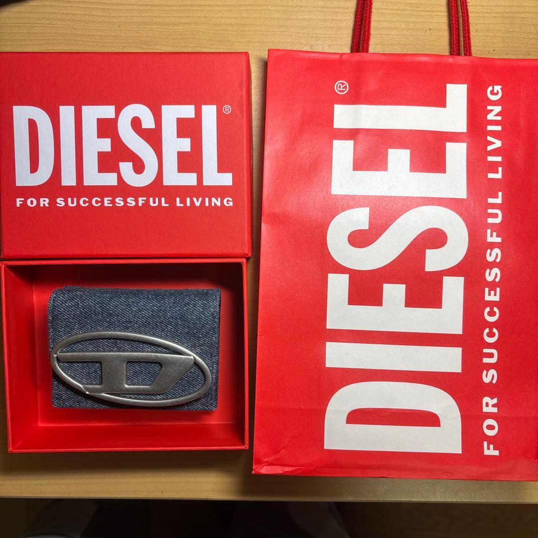 デニム三つ折り財布 シルバー 薄マチで使いやすい ハーフ財布 牛革 シルバー箔 コンパクト財布