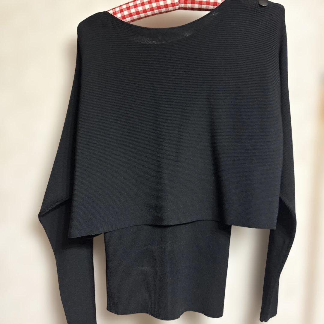 新品　EPOCA ブラック オフショルダー ニット 40 当日発送】オフショルダーニットトップス