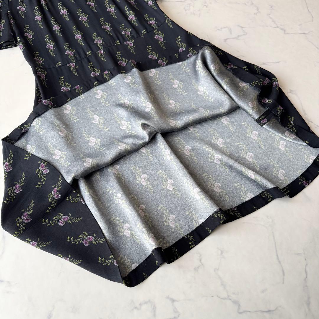 ミュウミュウ 小花柄 ワンピース フレア パフスリーブ ギャザー 襟付き