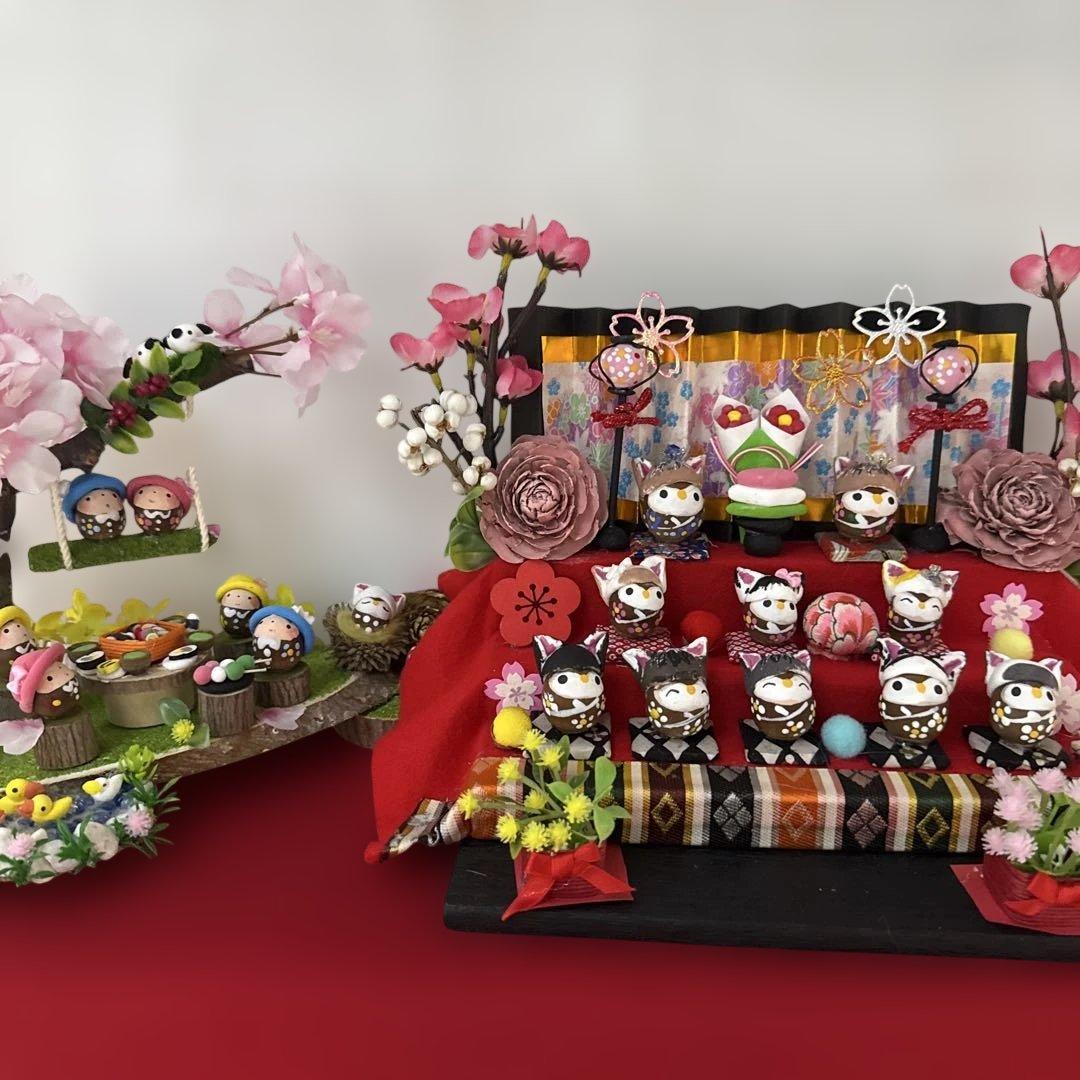 どんぐりアート♡ねこ帽子お雛様オブジェ＆春のオブジェ♡ - メルカリ