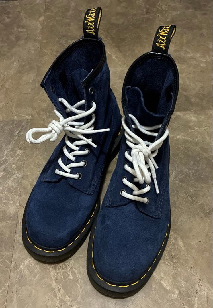 ドクターマーチン　ネイビー スエード ハイカットブーツ　uk5 紐付き 1460 ネイビーステッチ 8 ホール ブーツ