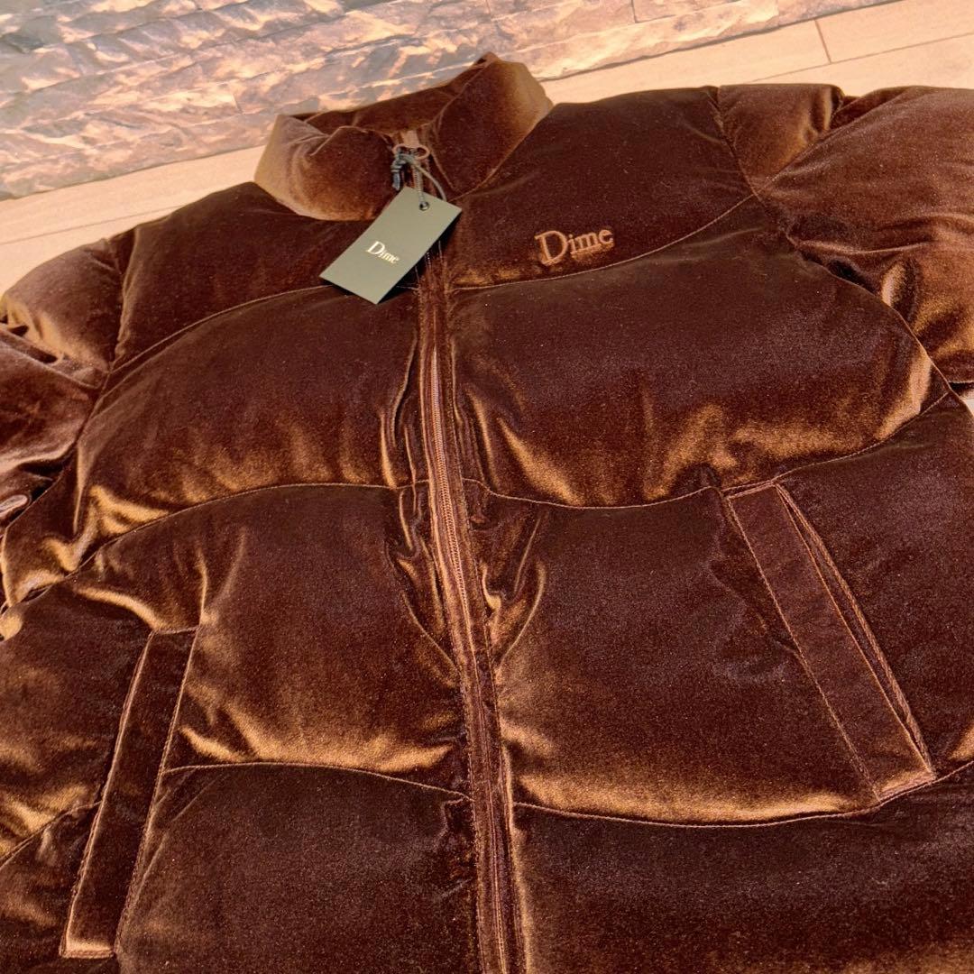 試着のみ 極美品 DIME ダウンジャケット ブラウン ベロア Sサイズ 短丈