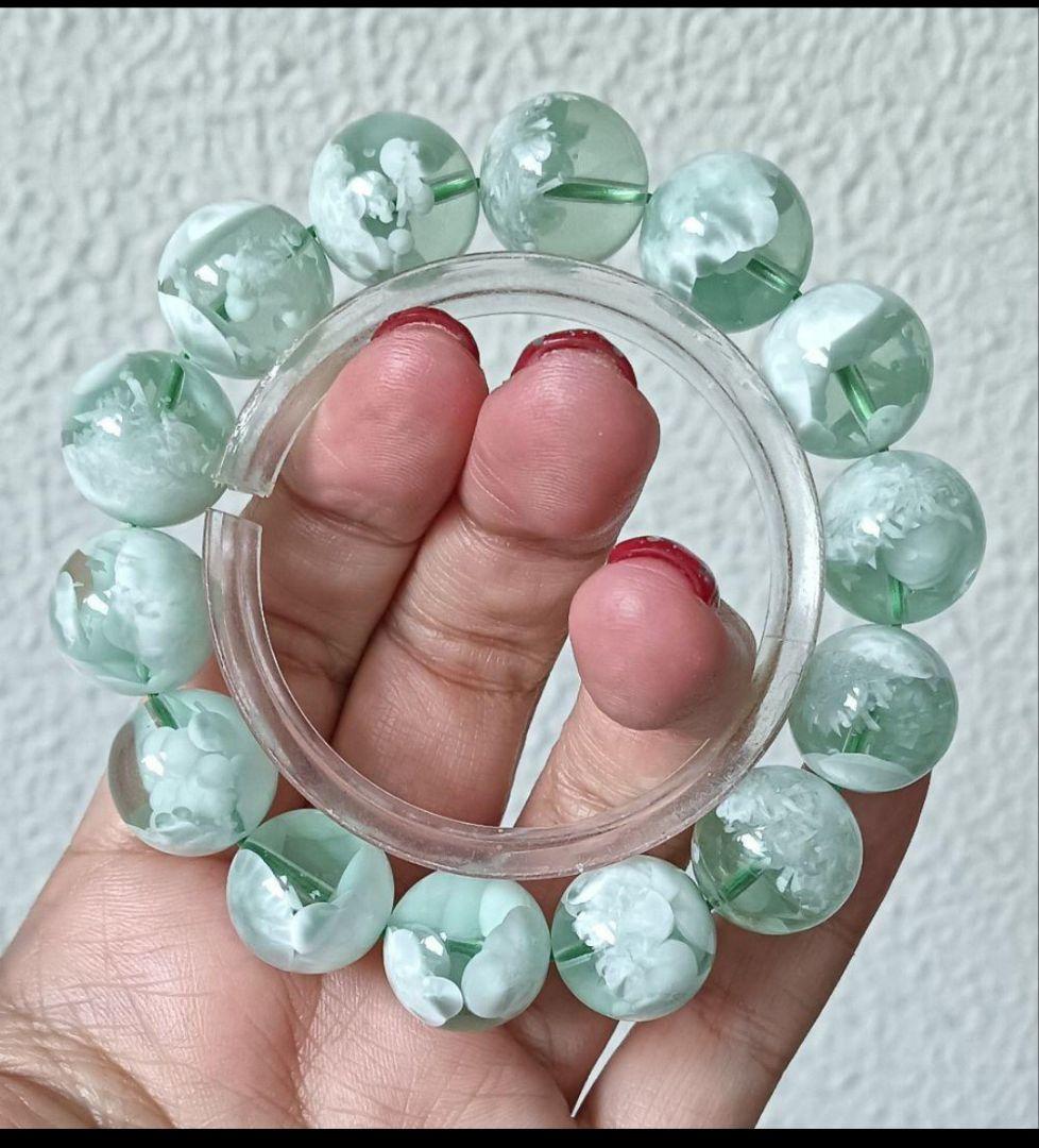 超超超希少石グリーンラリマー‼️14mm内径約17センチ 雪花