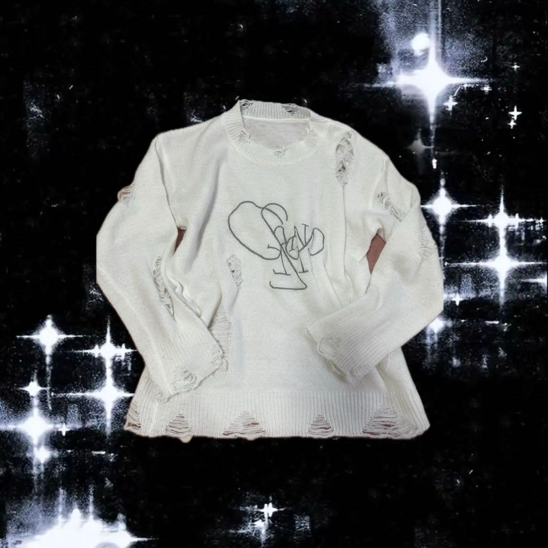 ダメージニット 白 Y2k グランジ - メルカリ