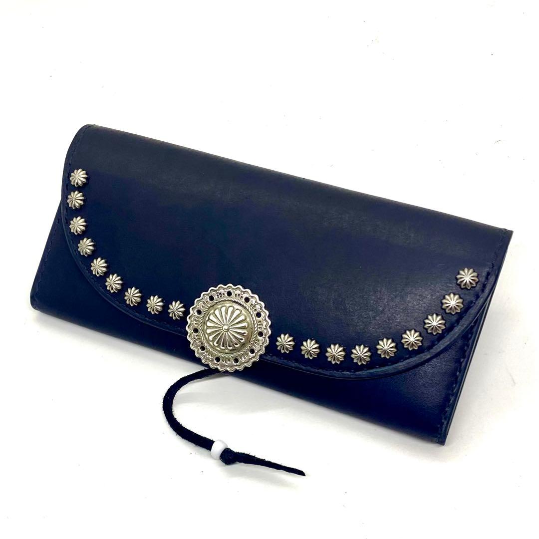 ‼️SALE‼️本革 長財布フラワーコンチョアポロ BKブラック黒　革紐タイプ レザーウォレット 長財布フラワーコンチョアポロ 黒ブラック | rushvalley