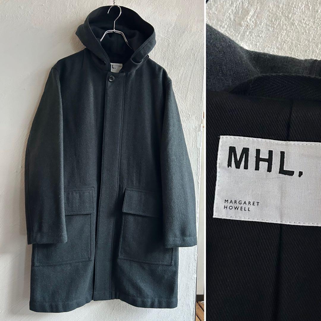 極美 MHL. メルトン フーデットコート グリーン マーガレットハウエル
