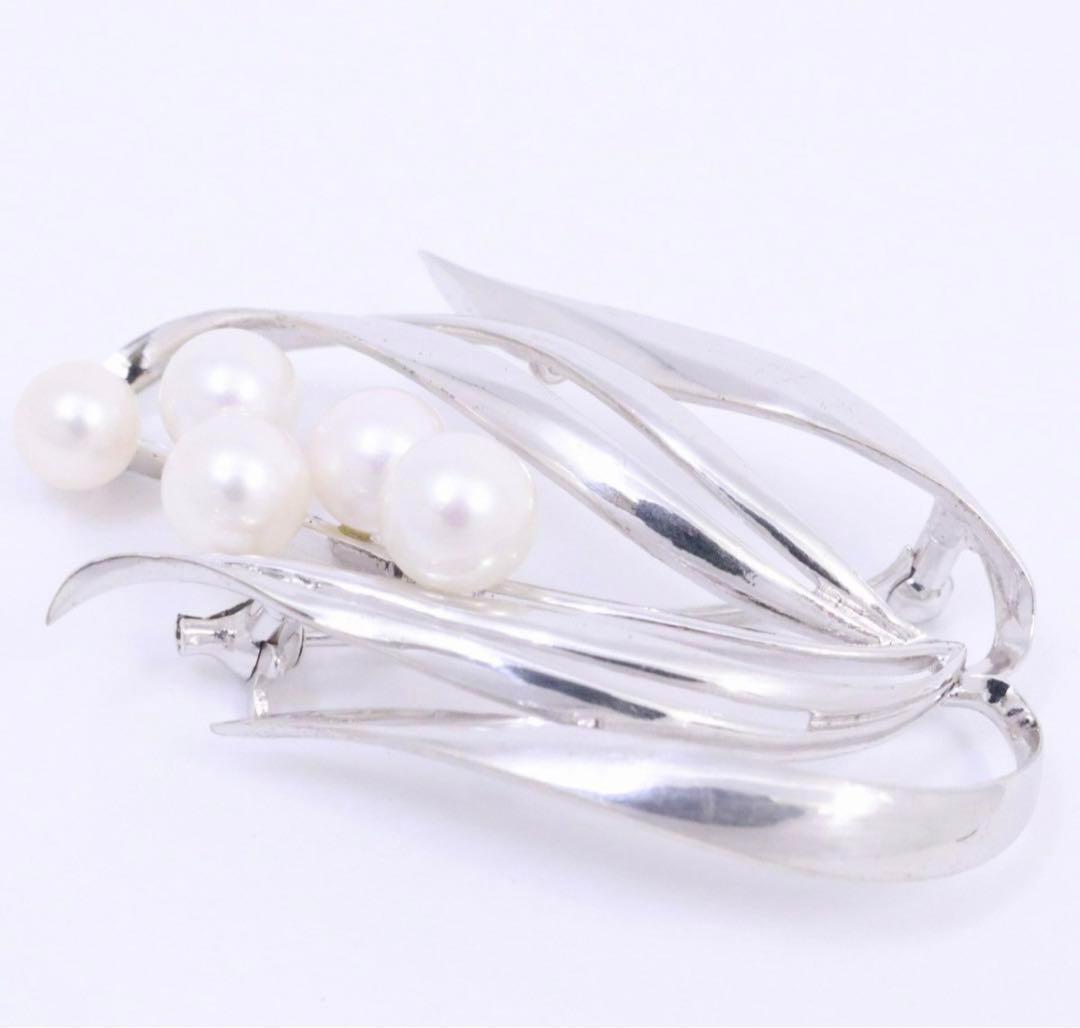 ミキモト パールブローチ リーフモチーフ 真珠 シルバー MIKIMOTO