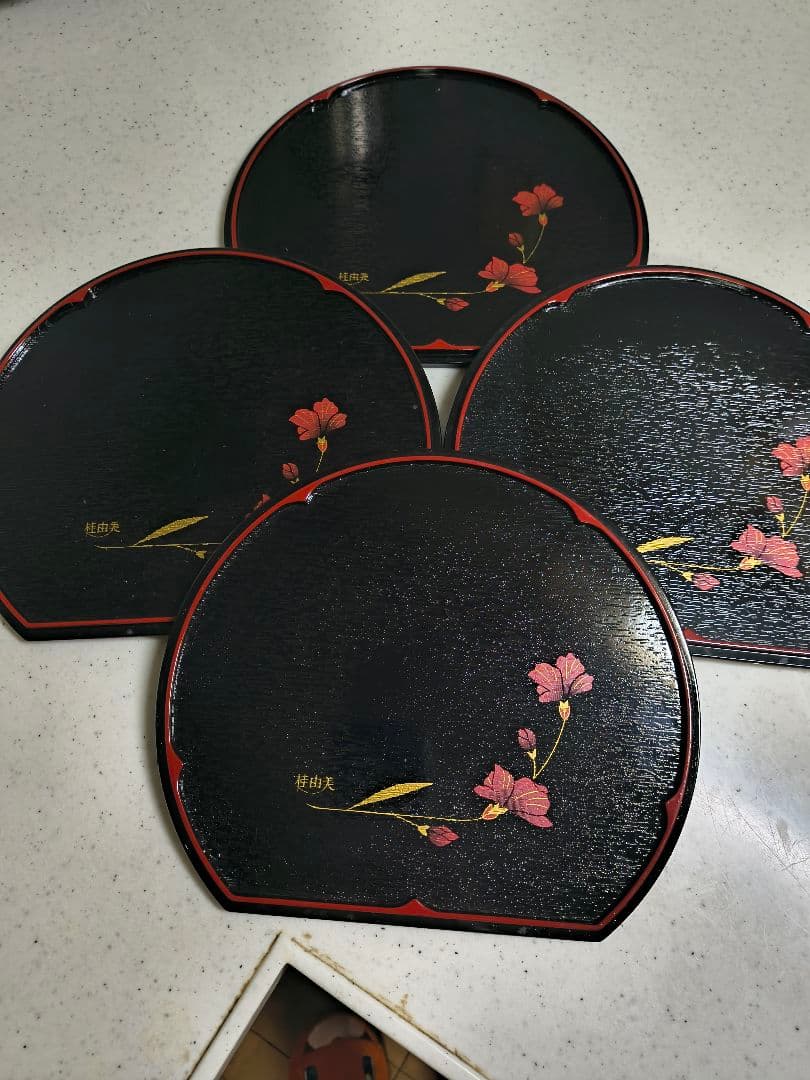 漆器 花柄 膳 4枚セット - メルカリ