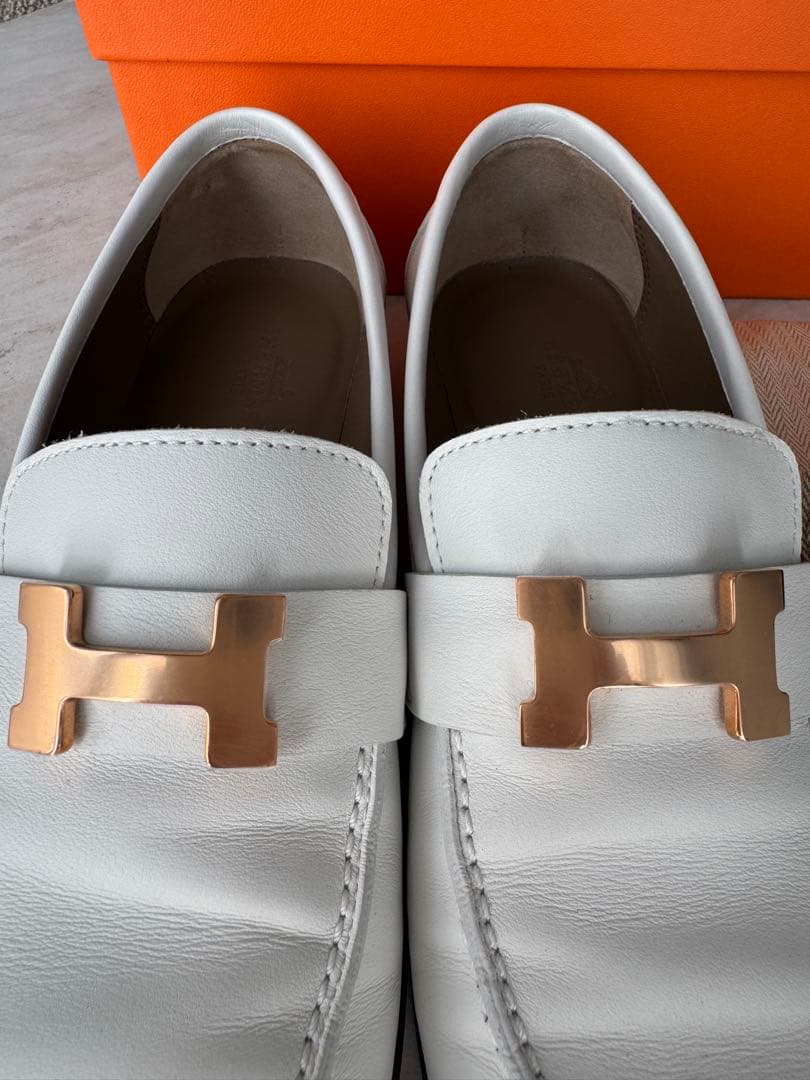 HERMES エルメス モカシンパリ 36.5 ホワイト ローズゴールド金具