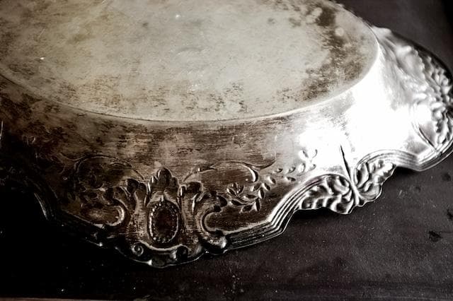 フランス 34.5c 銀の薔薇とメダリオンとシルバープレートトレイ アンティーク