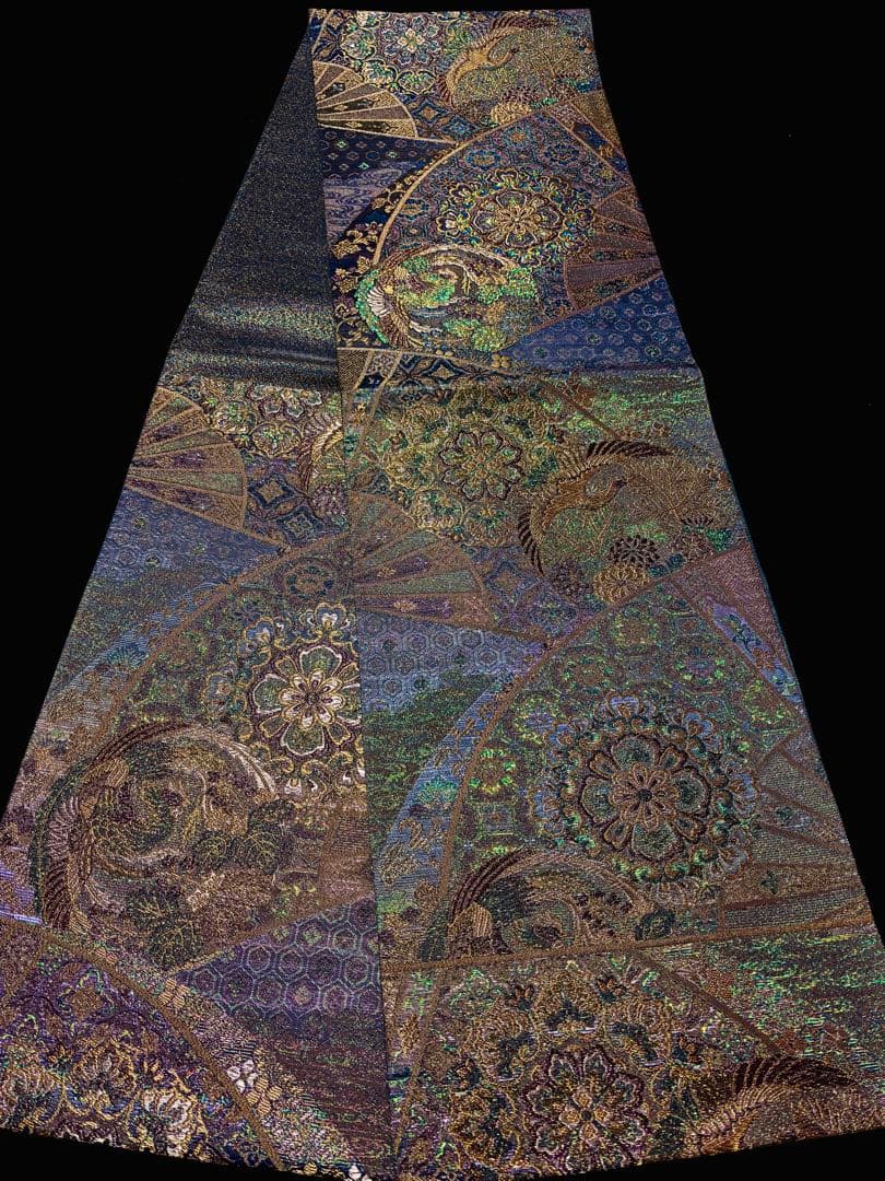 【未使用品】陽文綴 袋帯 青緑 宝相華鳳凰 キラキラ　六通 袋帯 麗鳳華飾 花鳳凰文様 薄緑色 金糸 六通柄 正絹 フォーマル 仕立て