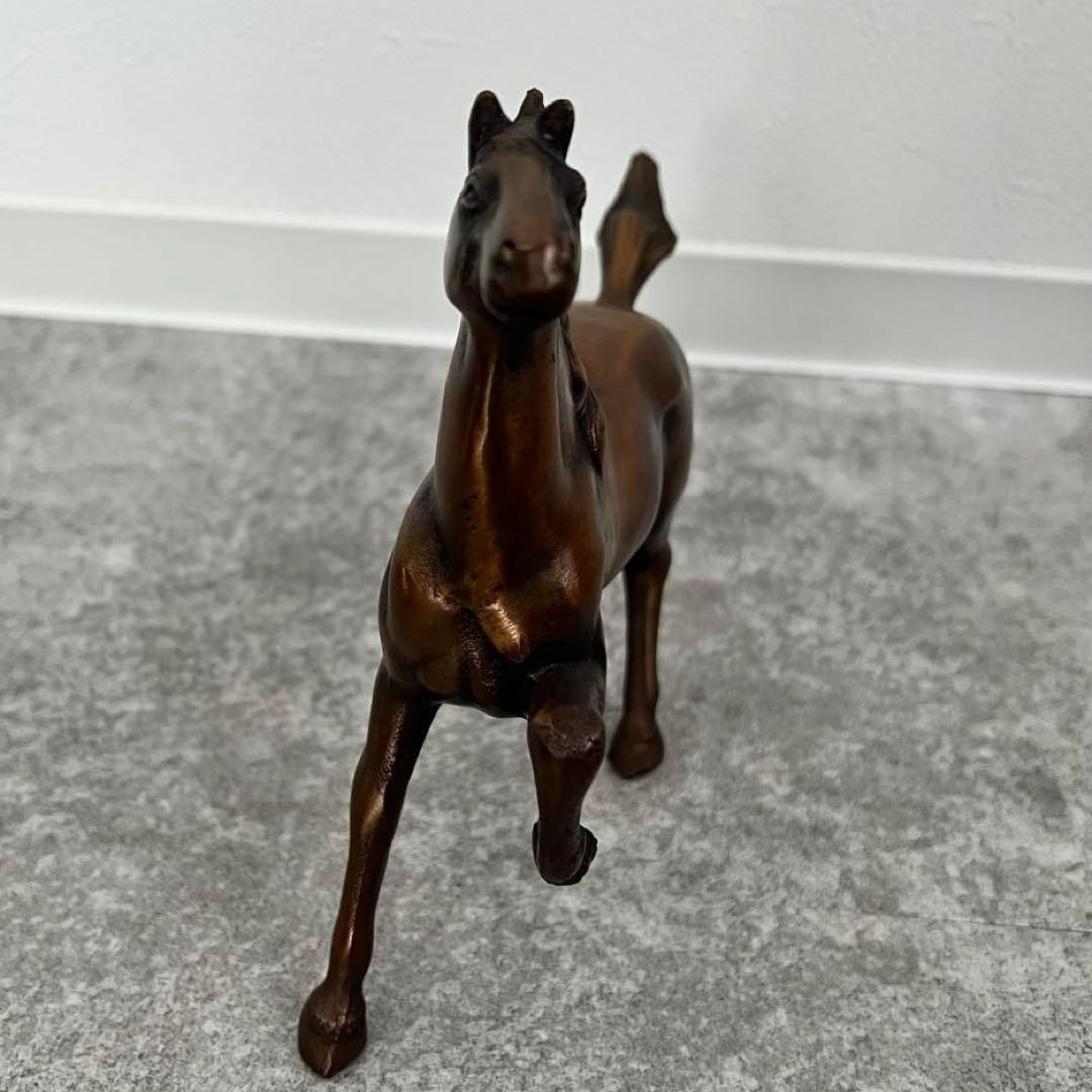 未使用 ブロンズ 銅製 翔ける馬 午年 置物 彫刻 台座付き 骨董36