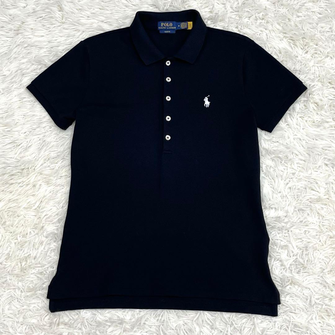 『極美品』ラルフローレン 現行QRタグスリムフィットストレッチポロシャツブラック カスタム スリム フィット ストレッチ メッシュ ポロシャツ