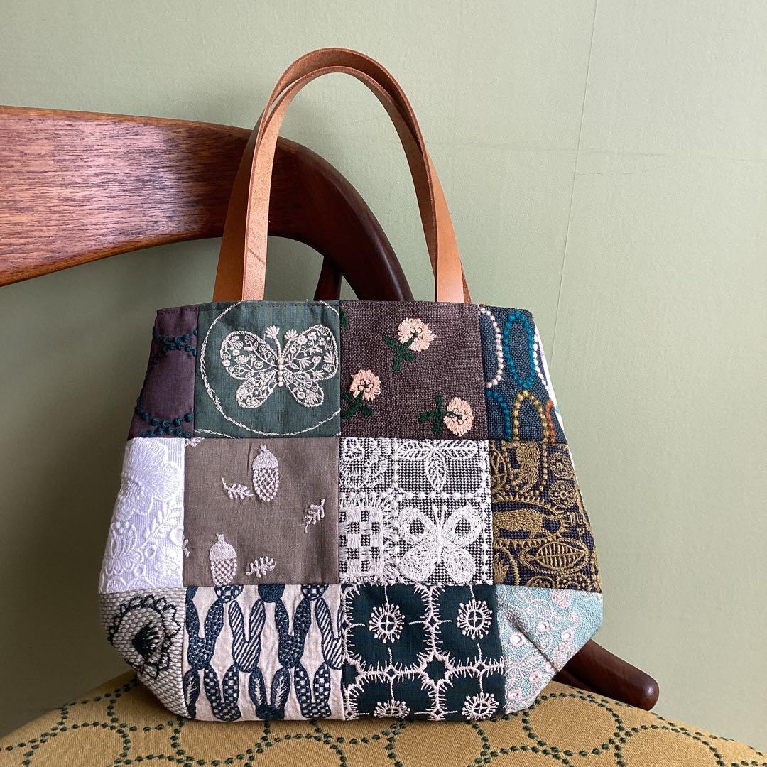 ミナペルホネンハギレをパッチワークふっくらまるみのトートバッグハンドメイド 0_cb54c78d2159705c09bc10231b79