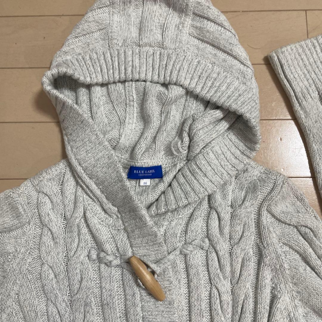 ☆BLUE LABEL☆グレー ケーブル編み フード付きカーディガン - メルカリ