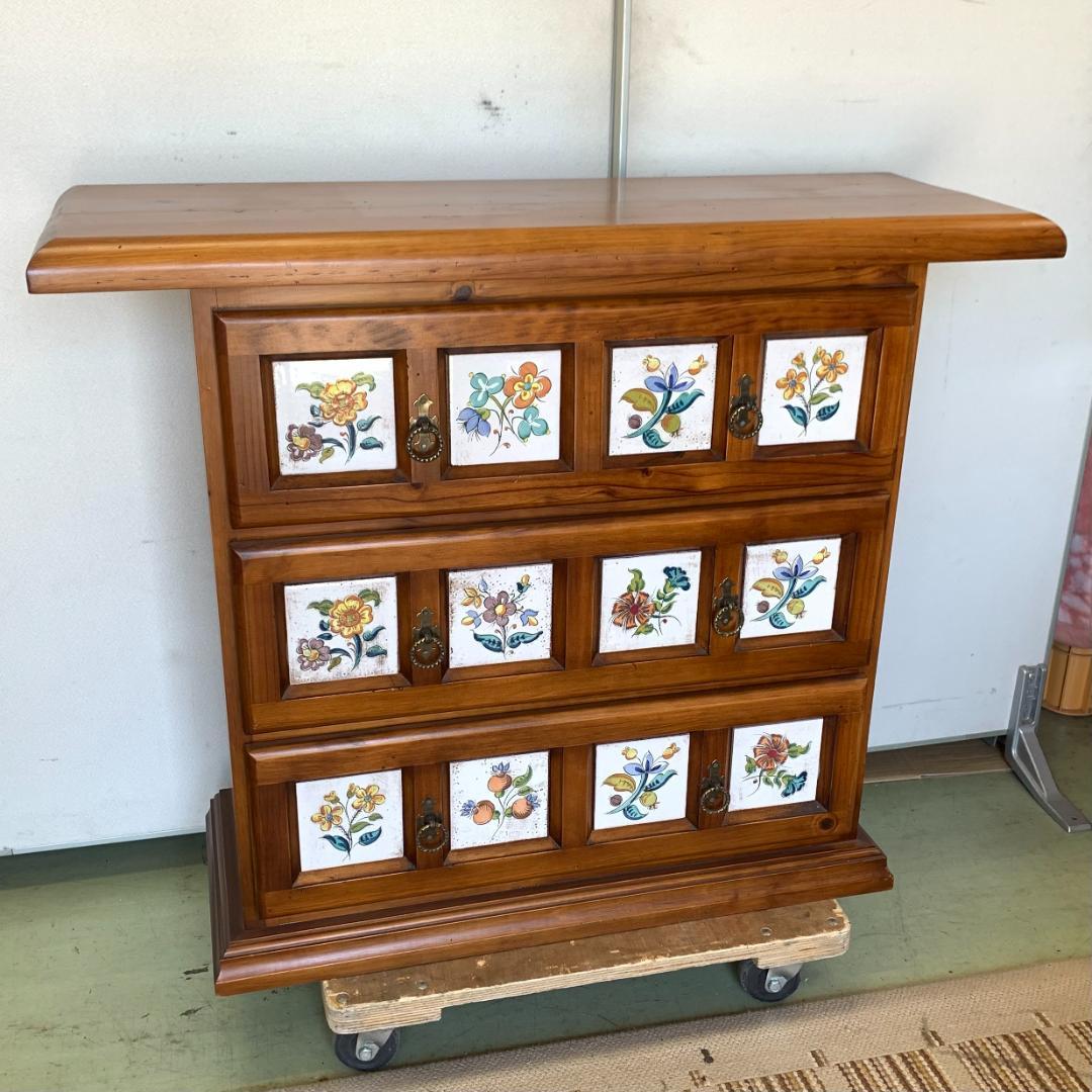 バレンシア タイルチェスト スペイン製 ACTUS スペイン製 「バレンシア」 チェスト パイン無垢材 タイル張り