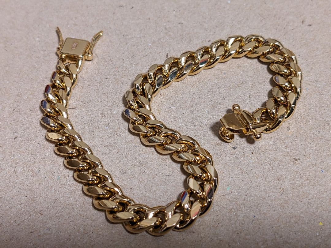 【21.5cm】【8mm】【18K刻印】【Miami Cuban】ブレスレット