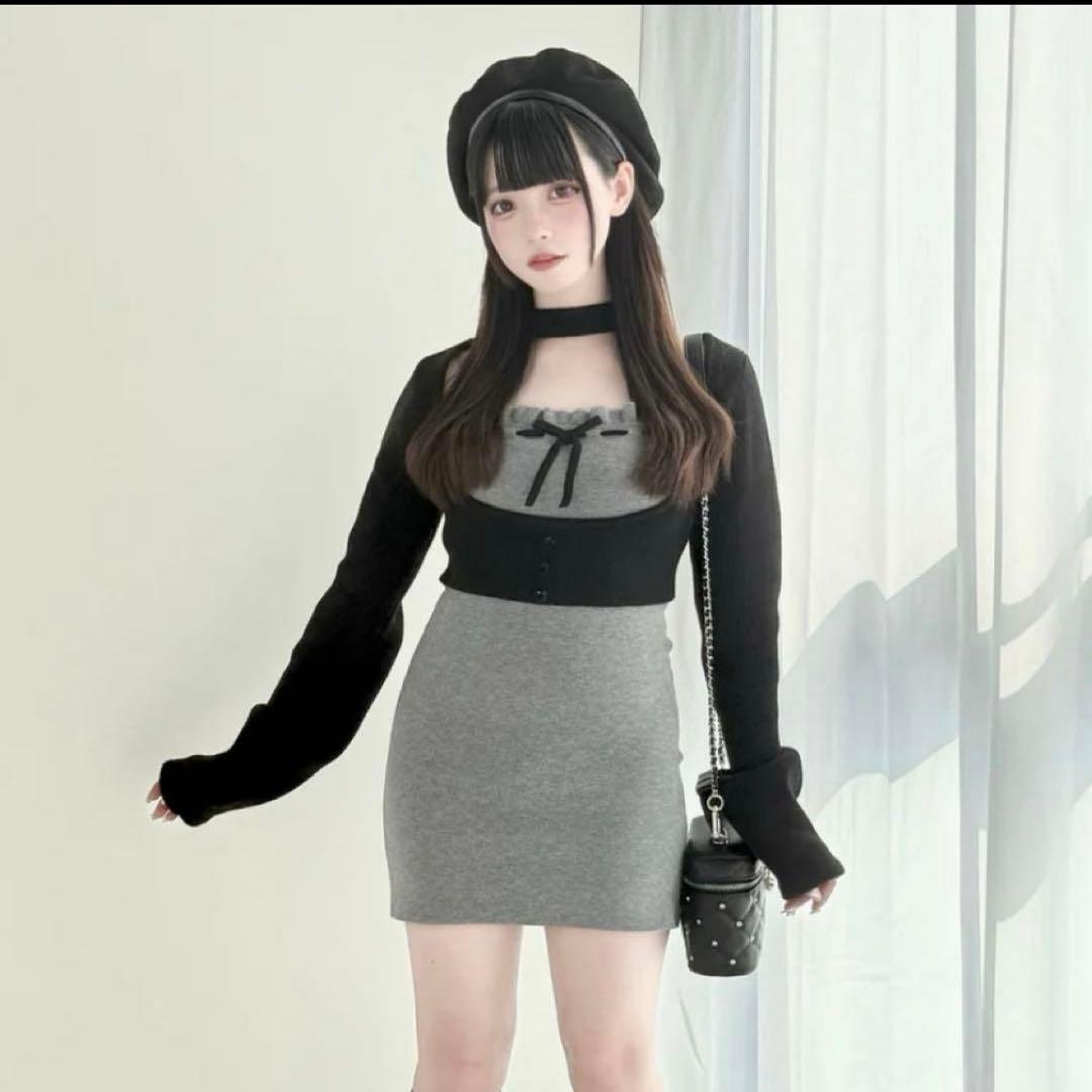 BunnyLis ニットトップス×ニットキャミワンピース シャギーニットトップス×キャミワンピースセットアップ[kz313