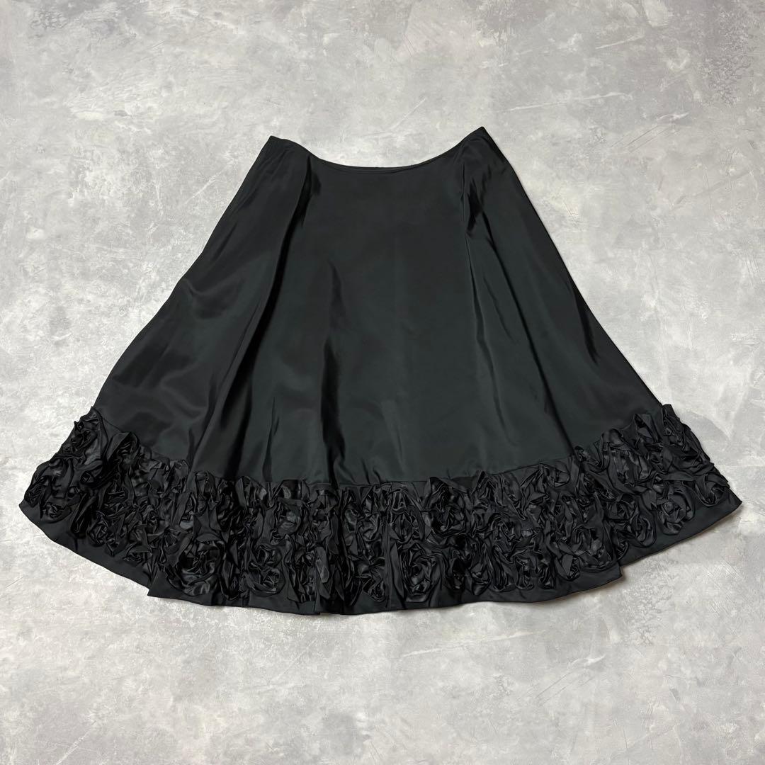 フォクシー FOXEY 膝丈 フレア スカート 立体モチーフ 花柄 シルク薔薇