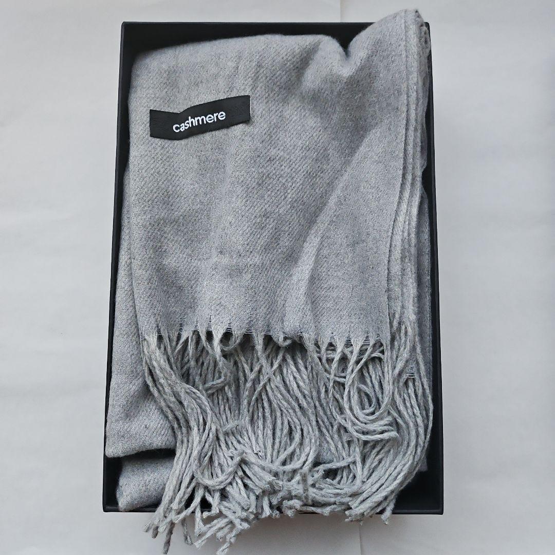 カシミヤマフラー フリンジ付き グレー ギフトボックス付き - メルカリ