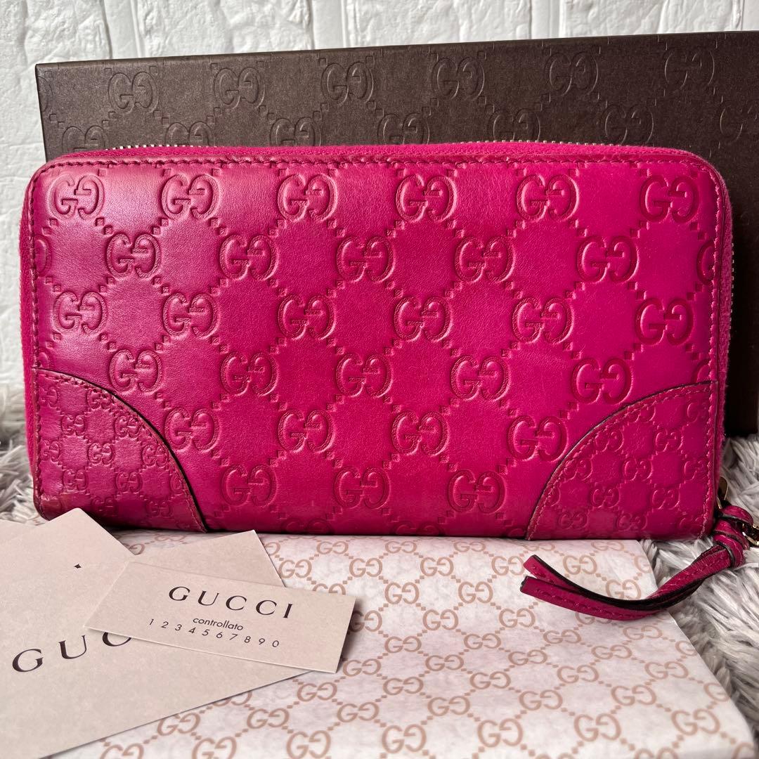 美品✨GUCCI ラウンドファスナー　Wシマ　インターロッキング　パープル グッチシマ グッチ 長財布 レディース パープル系 308260 ラウンド