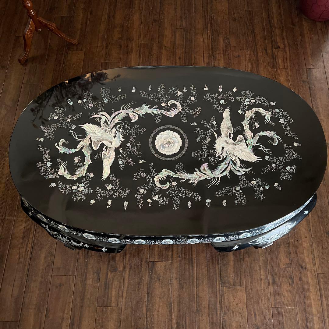 k616r107 韓国伝統工芸 螺鈿細工 貝殻細工 鳳凰 座卓 センターテーブル