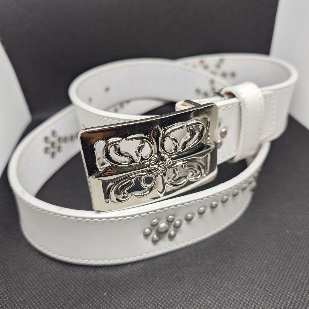 日本製 SADO 本革 スタッズベルト ホワイト 豪華バックル レザーベルト