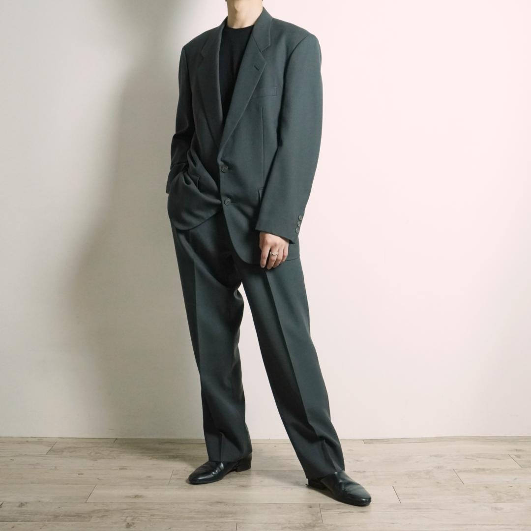 vintage シングルセットアップスーツ 無地 ダークグリーン/KW225