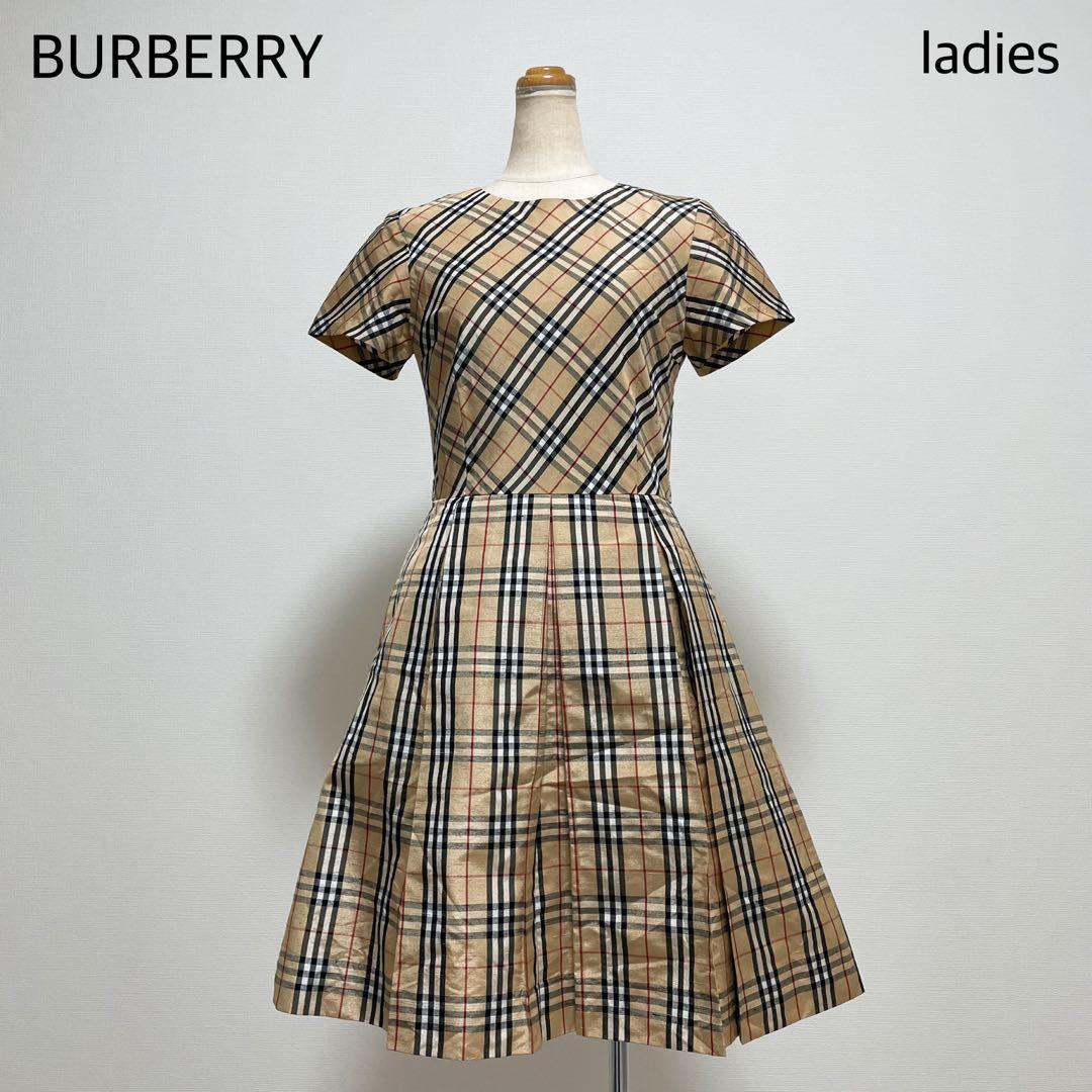 BURBERRY 膝丈ワンピース ノバチェック ベージュ Mサイズ フレア