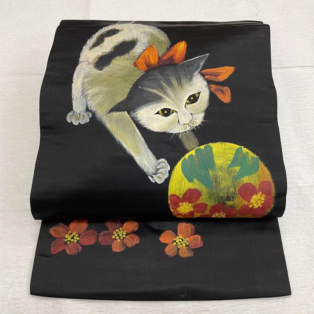 正絹 アンティーク名古屋帯 猫柄 紬小紋等に - メルカリ