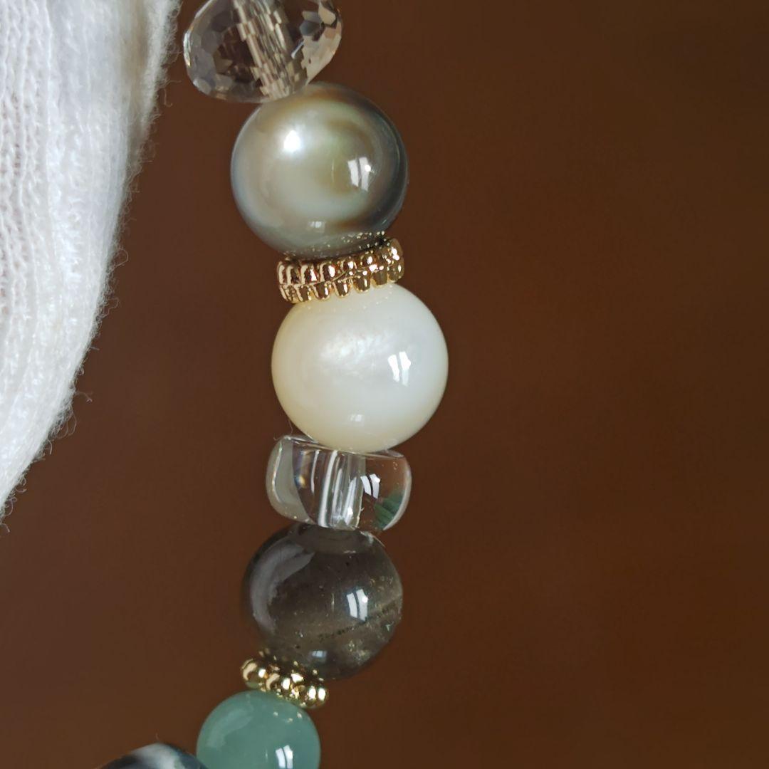 専用です♡レアバイカラー水蓮花天珠、黒蝶貝、白蝶貝、グアテマラ産翡翠、スキャポラ