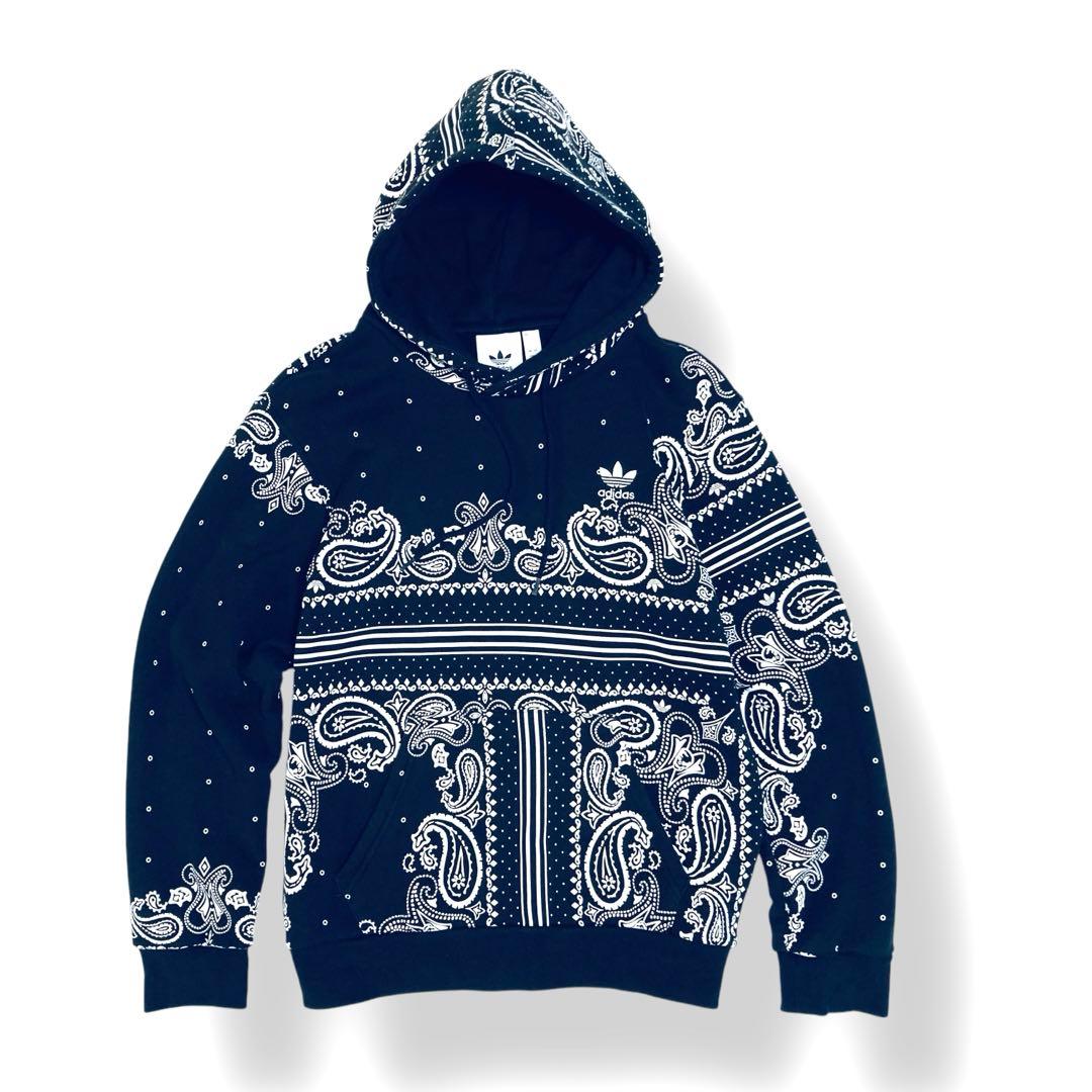 レア】adidas ペイズリー柄 プルオーバー パーカー 胸刺繍ロゴ S