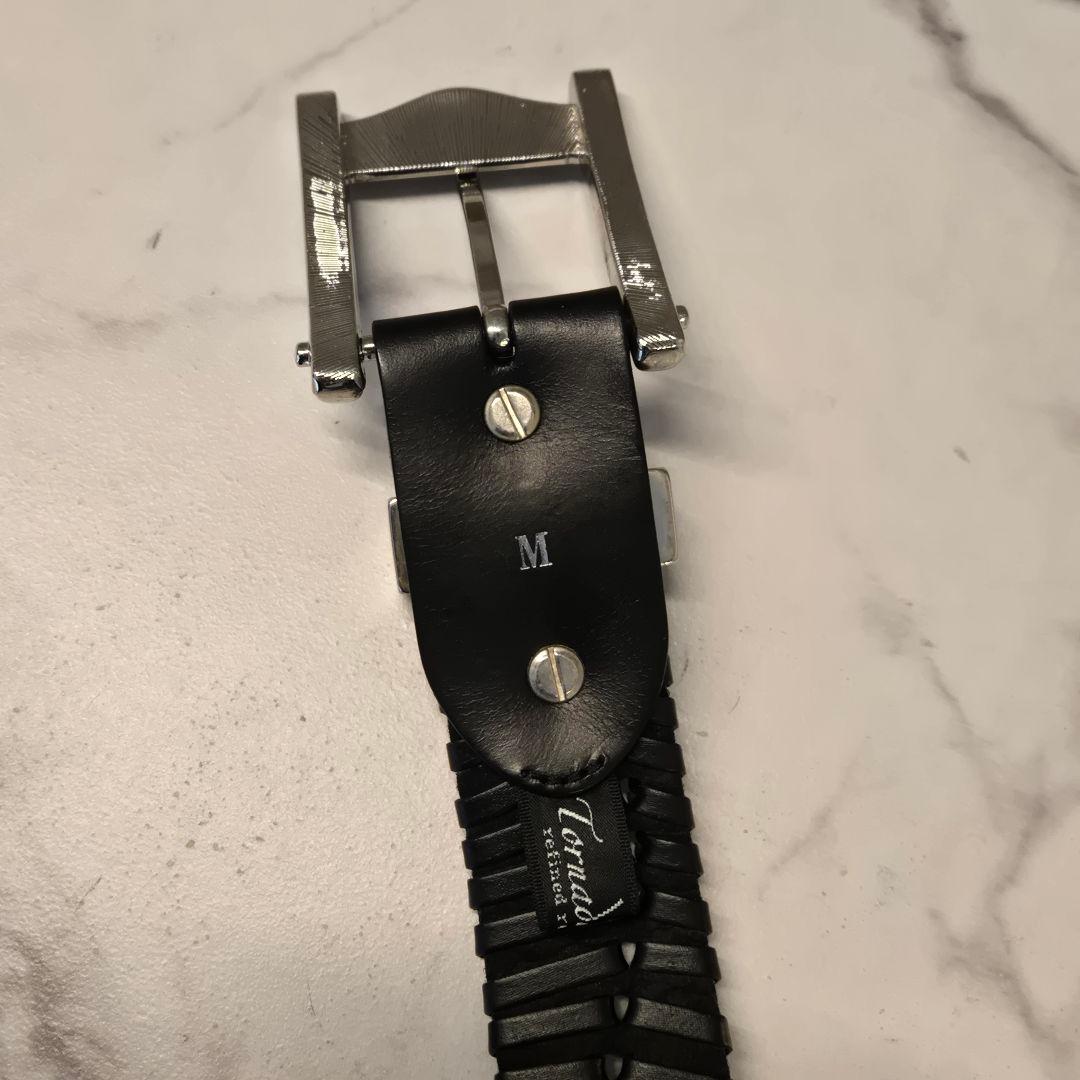 美品 TORNADO MART トルネードマート レザー ベルト 編み込み 黒