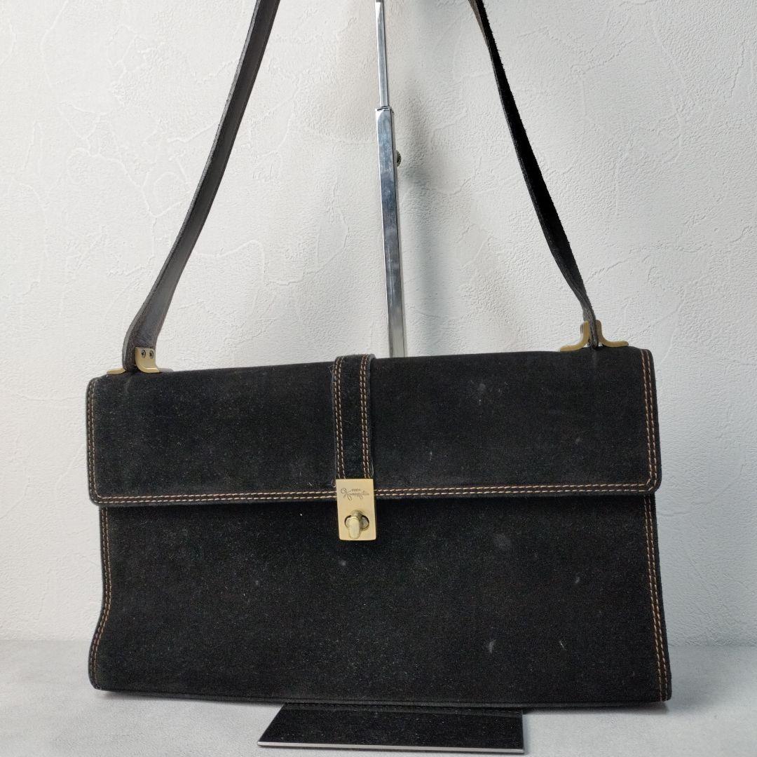 美品✨️銀座かねまつ ショルダーバッグ スエード レザー ブラック