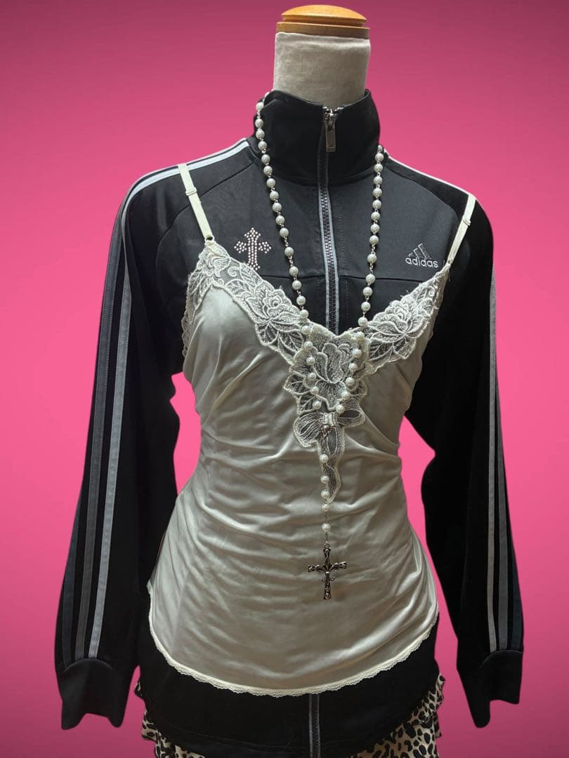 y2k十字架adidasビジュー3本線トラックジャケット古着屋パンク平成