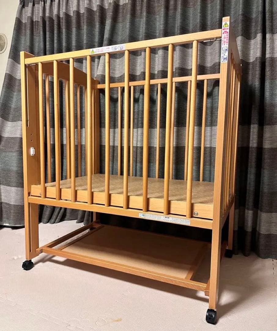 日本製 木製ベビーベッド 「ミニ ワンタッチハイベッド プチ