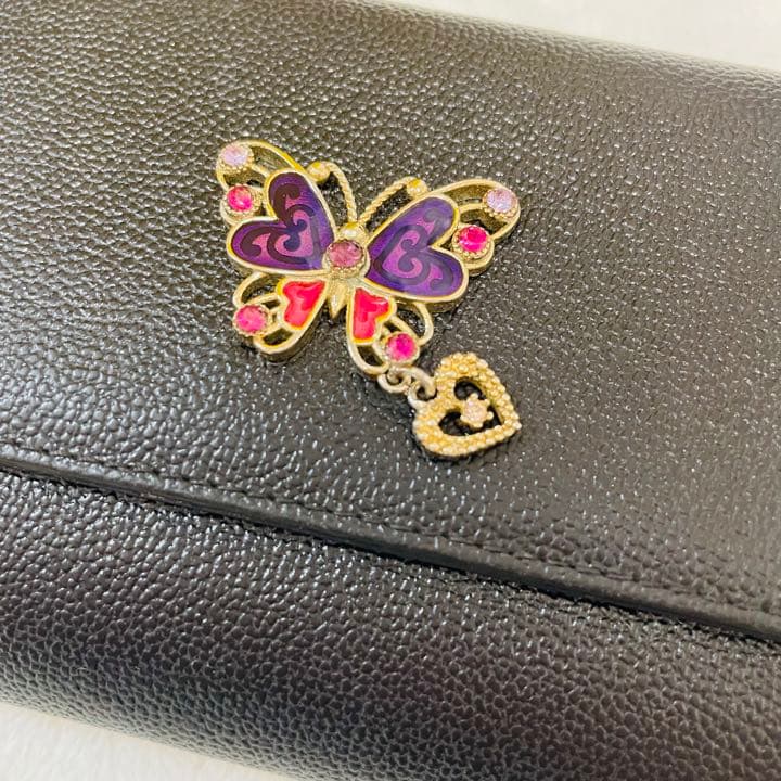 ANNA SUI アナスイ 折り財布 蝶 バタフライ ブラック ブルー系 レザー