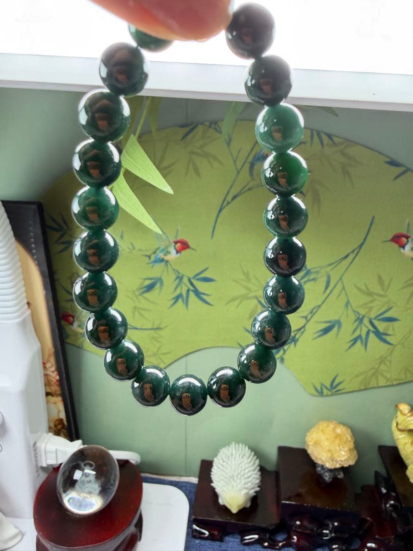 レア❣️希少‼️天然A貨翡翠 ネイビー系翡翠、雪花棉入り、神密の幽藍