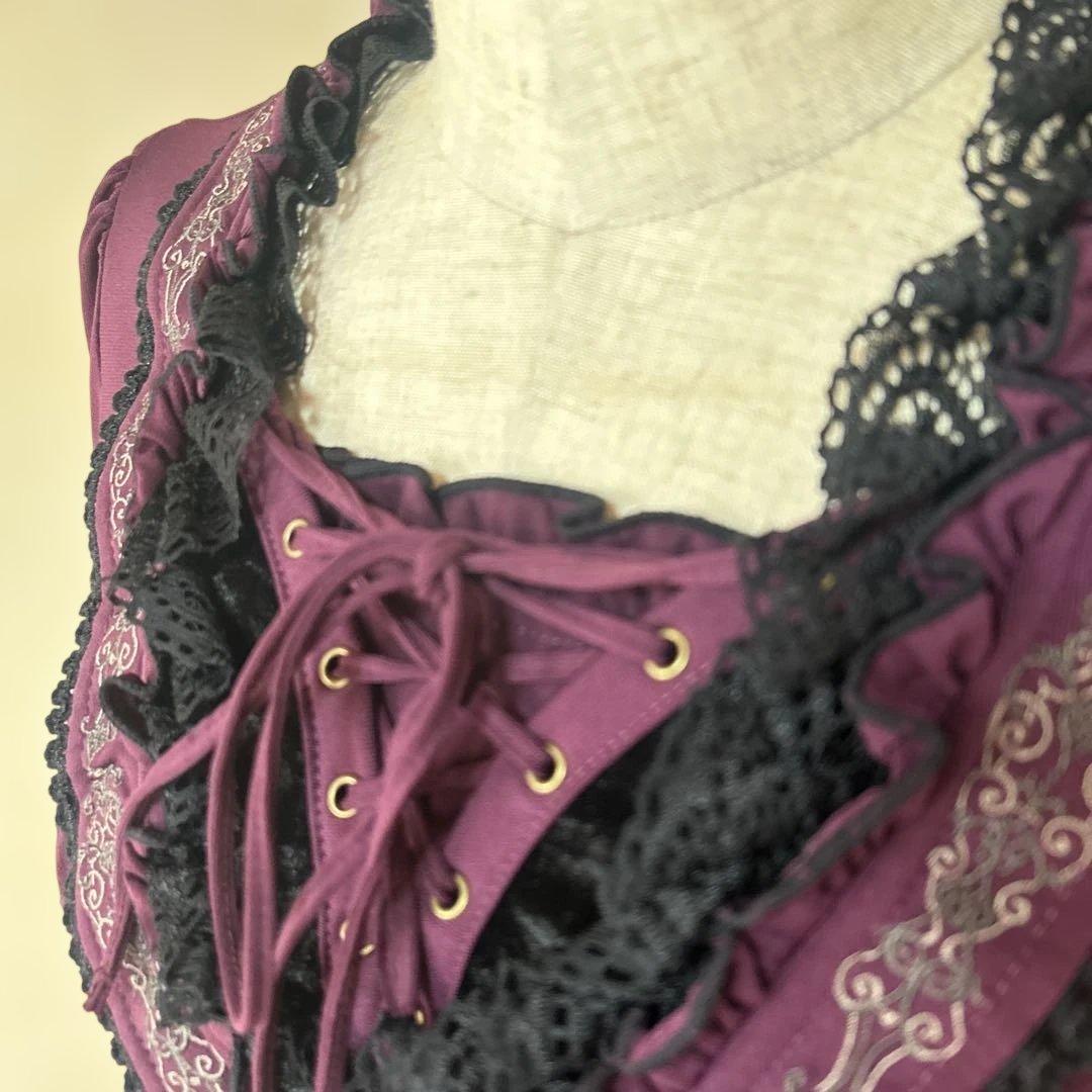 OZZ ONESTE パープル レースアップひざ丈ワンピース［商品番号3