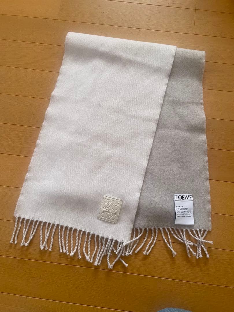 m　LOEWE バイカラーマフラー　グレー/アイボリー　ウール/カシミア LOEWE】バイカラー スカーフ（ウール&カシミヤ） (LOEWE/マフラー
