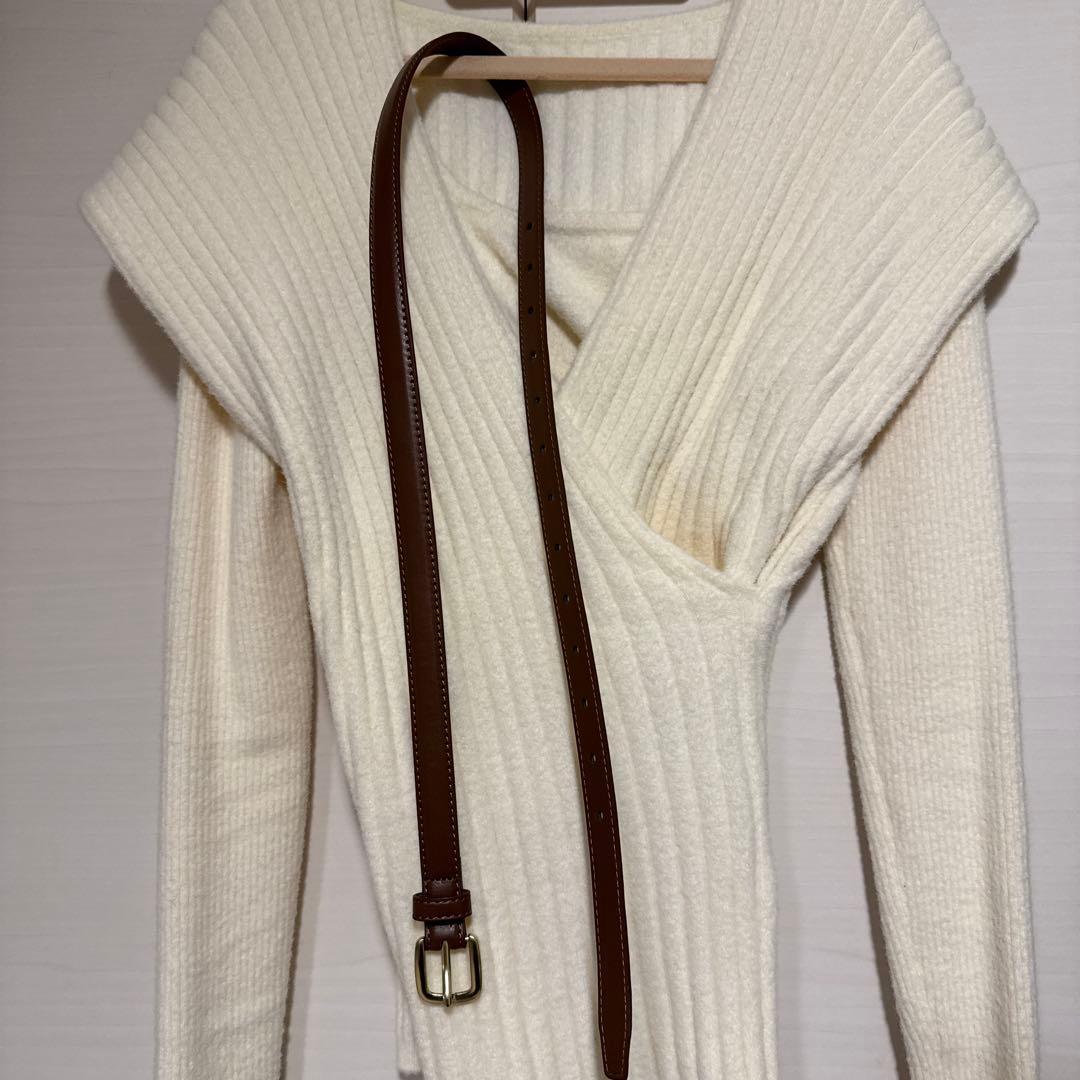 polauraポローラ ベルトセットカシュクールオフショルダーニット